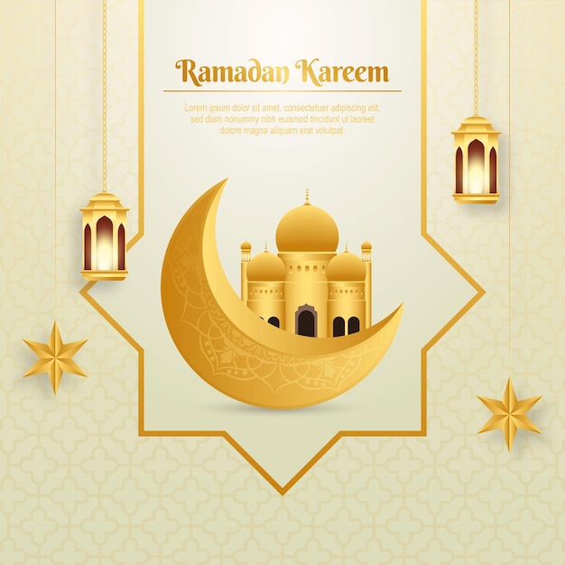 Ramadan Kareem Biglietto d'auguri islamico con luna decorativa e sfondo islamico