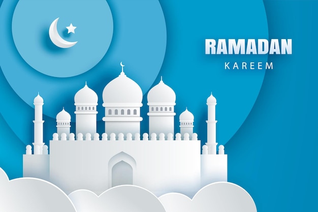 Ramadan kareem biglietto di auguri sfondo Eid mubarak carta arte banner illustrazione design