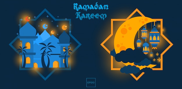 Ramadan Kareem con l&#39;immagine islamica dell&#39;illustrazione dei distintivi.