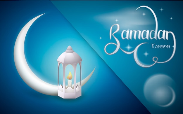 Ramadan Kareem con lanterna e falce di luna.