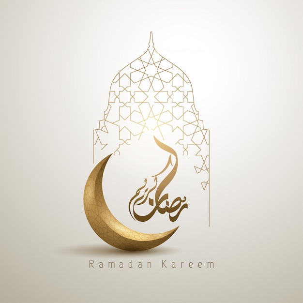 Ramadan Kareem design islamico falce di luna e moschea