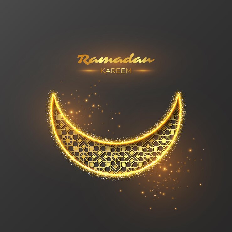 Vettore ramadan kareem design scintillante per le vacanze con luci incandescenti e motivo dorato. sfondo grigio. illustrazione.