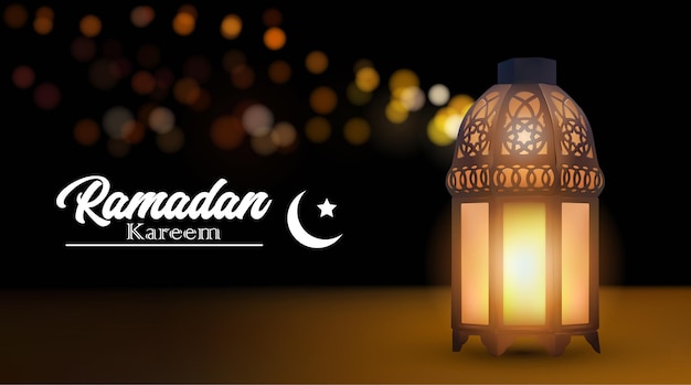 Ramadan Kareem eid mubarak con lanterna araba tradizionale su sfondo bokeh