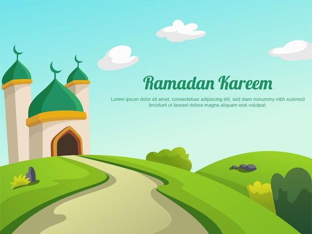 Ramadan kareem landscape premium vector