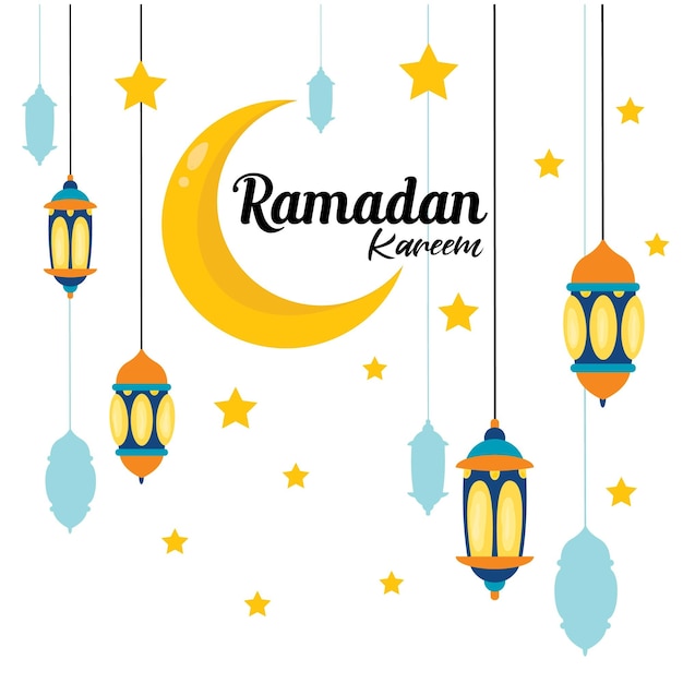 Ramadan Kareem luna e lampada illustrazione vettoriale