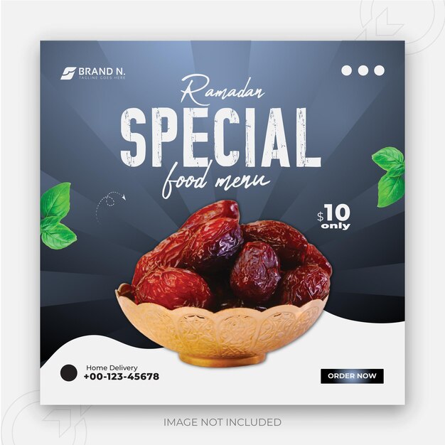 Ramadan Kareem menu di cibo speciale e date modello di post sui social media