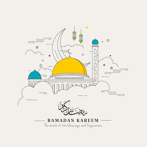 Ramadan Kareem minimale in stile Line Art