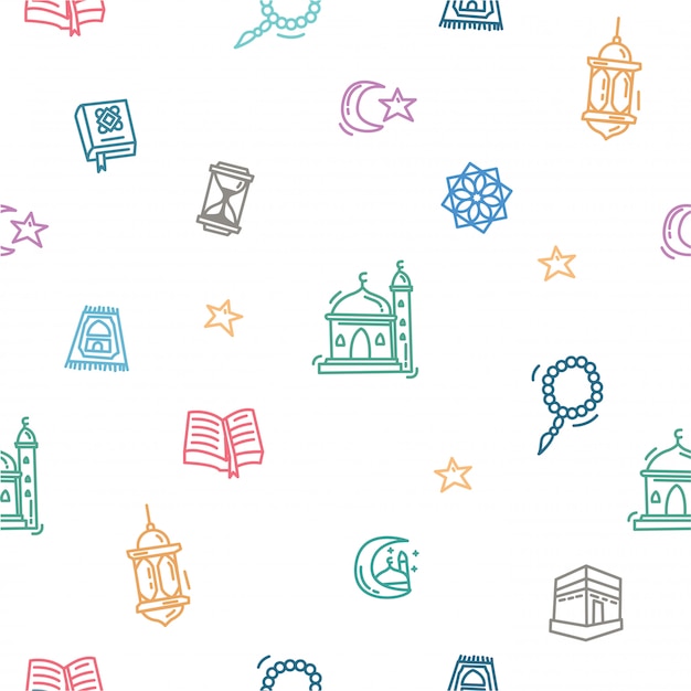 Ramadan Kareem Pattern of Outline Doodle