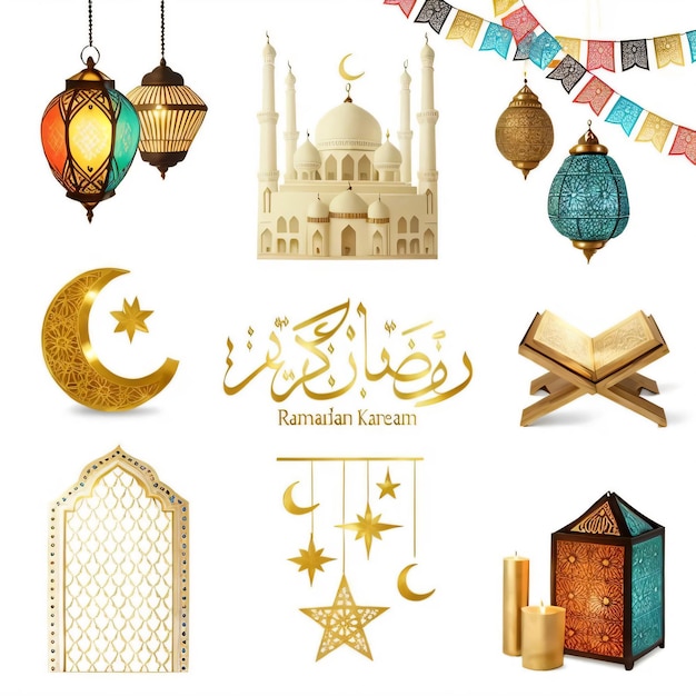 Ramadan Kareem realistico set bellissimo Ramadan Kareem libro sacro del Corano per i musulmani