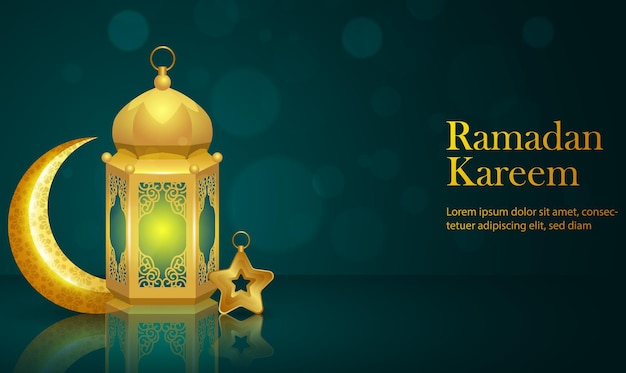 Ramadan Kareem saluto sfondo illustrazione islamica disegno vettoriale e arabo.