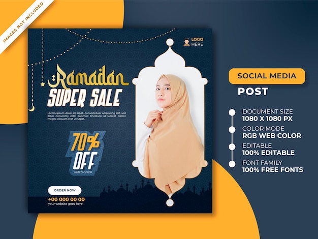 Ramadan Kareem Super Sale Social Media Post Promozione Design PREMIUM Modello EPS