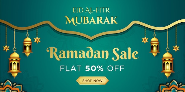 Ramadan kareem vendita banner web design intestazione con appeso modello di lanterne intricate