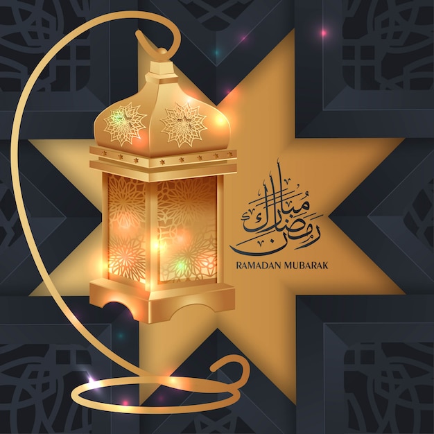 Ramadan mubarak saluto sfondo con lanterna dorata