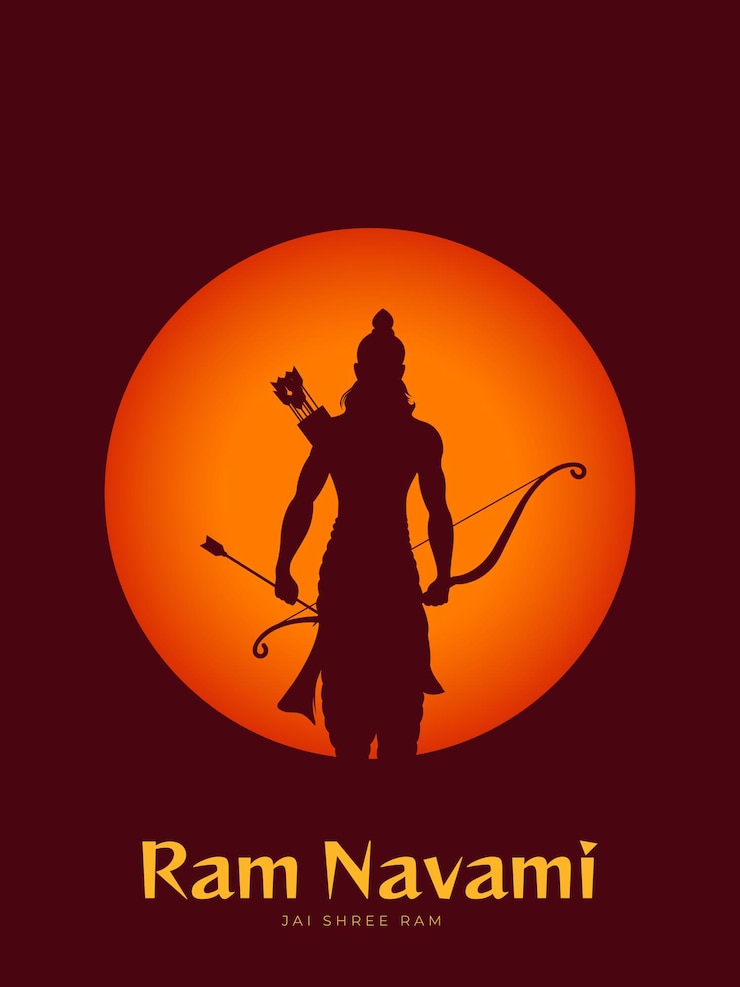 Vettore ramami navami silhouette di lord rama con arco e freccia