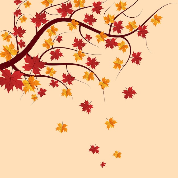 Ramo d'autunno con foglie che cadono
