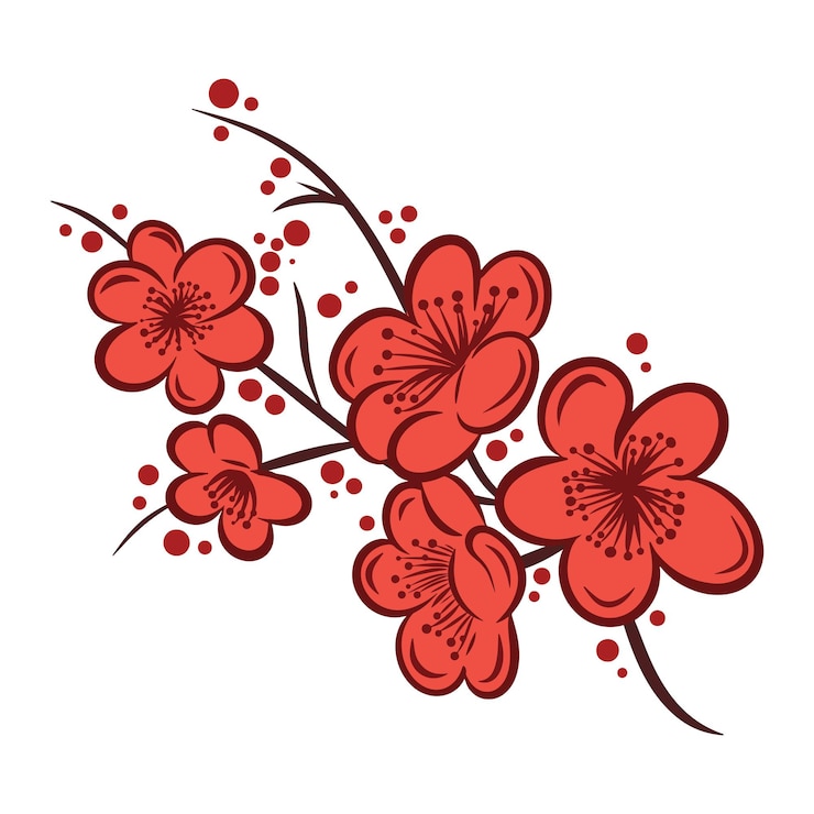 Vettore ramo di fiore di ciliegio sakura asiatico minimalista semplice illustrazione vettoriale piatta isolata su bianco