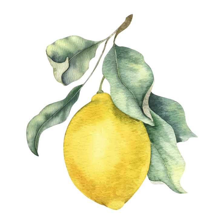Vettore ramo di frutti e foglie di limone illustrazione ad acquerello disegnata a mano isolata frutta citrica tropicale disegno per cartellini tessili cosmetici per pacchetti di menu