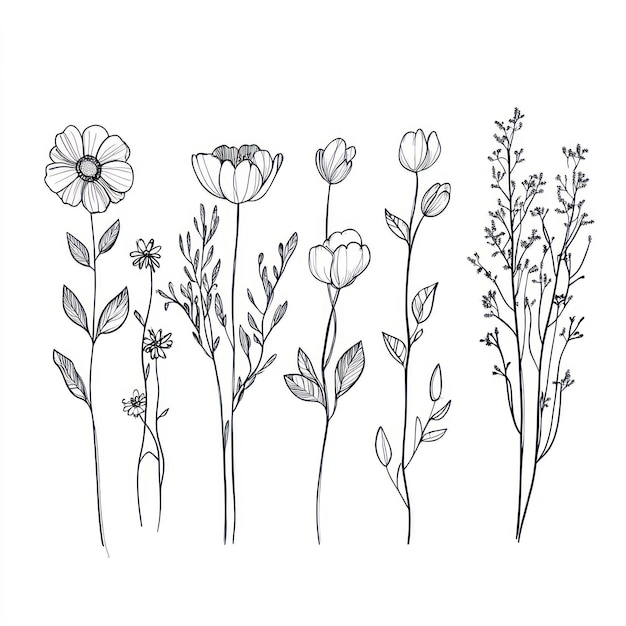 ramo floreale fiori minimalisti decorazioni logo linea disegnata a mano matrimonio