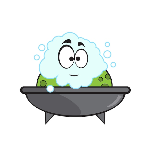Rana carina che prende il bagno di bolle nella vasca Illustrazione animale carino cartone animato