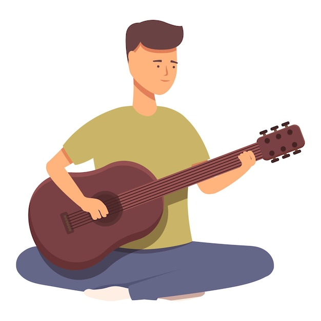 Rapido suono di chitarra del ragazzo icona del cartone animato vettore concerto musicale