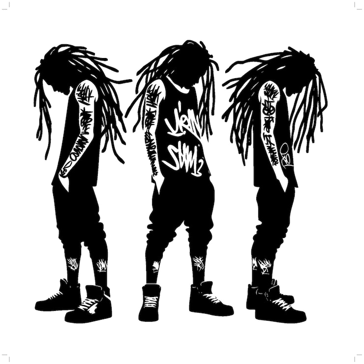 Vettore rasta dreadlock silhouette persone in graffiti tag hip hop street art tipografia illustrazione