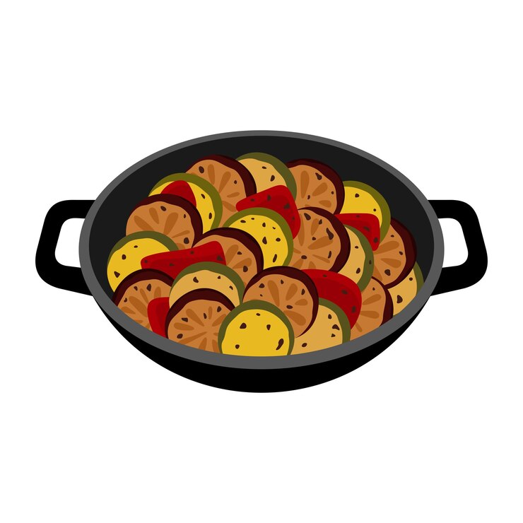 Vettore ratatouille cucina francese piatto illustrazione vettoriale cibo vegetale francese