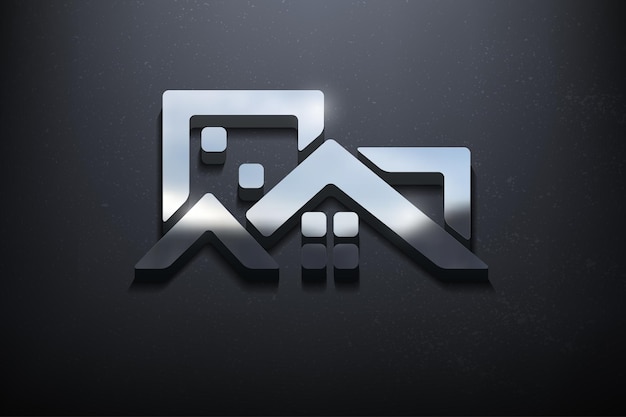 Real Estate 3D Logo Design, Shiny Mockup Logo con parete testurizzata. Vettore realistico