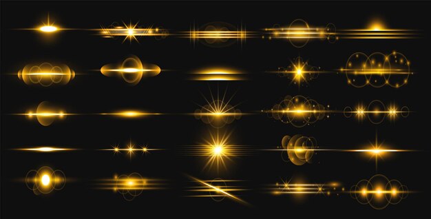Realistic lens flare set con esplosione di luce scintillante fuochi d'artificio e effetti luminosi eps vector