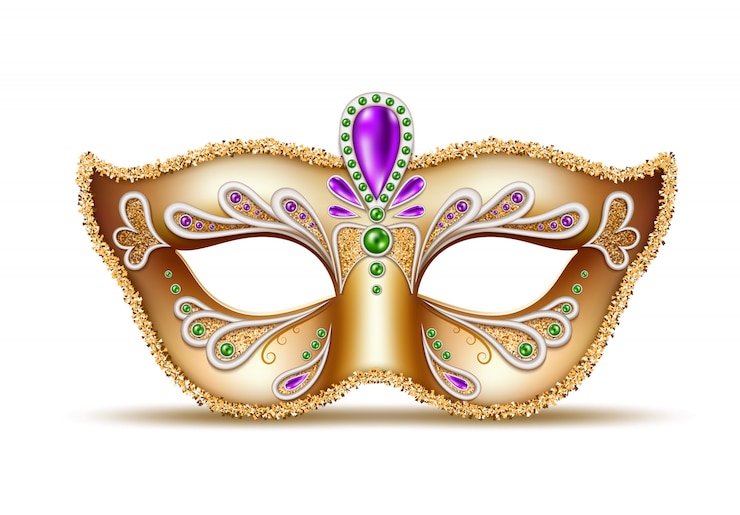 Vettore realistica maschera veneziana del martedì grasso, decorazione di carnevale brasiliano