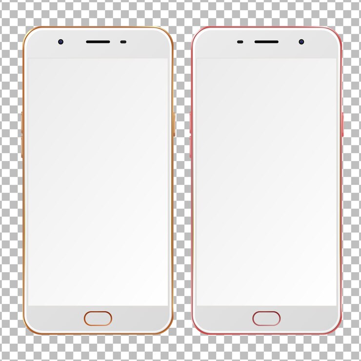 Vettore realistici telefoni intelligenti in oro e rosa con schermi vuoti.