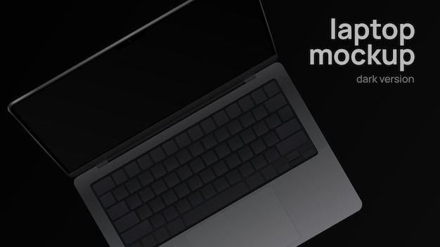 Realistico Black Pro Laptop Mockup Versione oscura Vista dall'alto Tastiera scura Illustrazione vettoriale