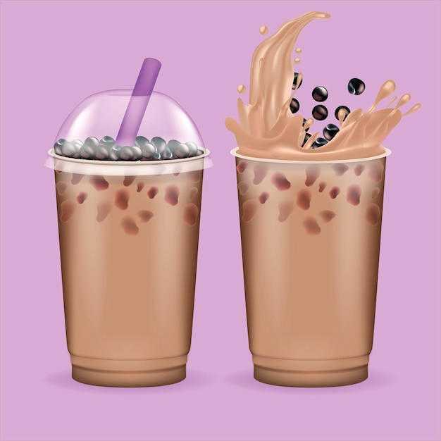 Realistico dettagliato 3D Bubble Tea Annunci Flyer Concept Banner Vettore