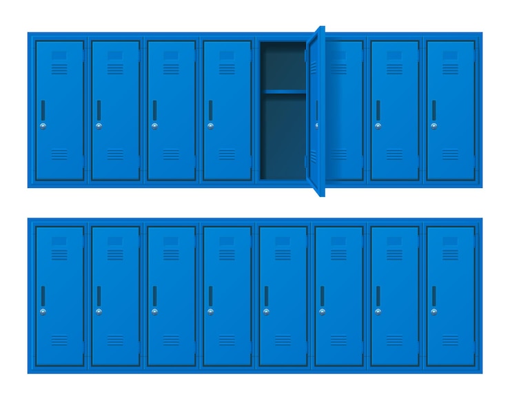 Vettore realistico dettagliato 3d diverso blu scuola palestra locker set vettore
