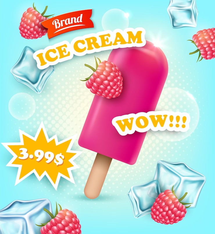 Vettore realistico dettagliato 3d fruit sorbet ice cream ads banner concept poster card vector