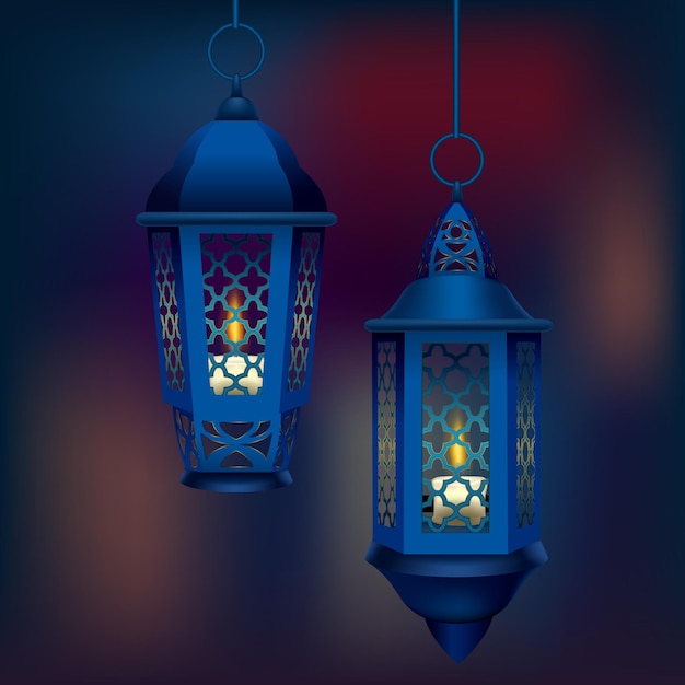 Realistico dettagliato 3d Ramadan Oriental Lamps Set Vector