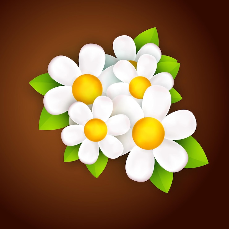 Vettore realistico fiore bianco 3d in stile cartone animato