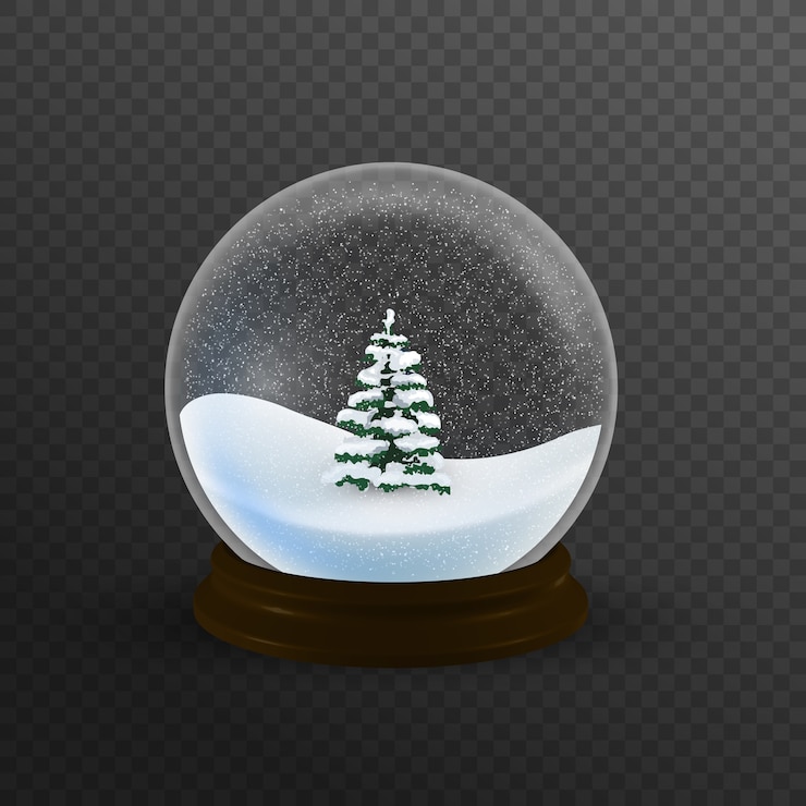 Vettore realistico globo di neve di natale con albero di natale all'interno