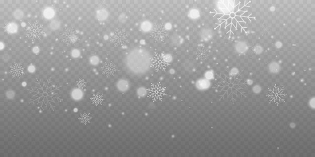 Realistico neve cadente con fiocchi di neve e nuvole vettore pesante nevicata fioccoli di neve in diversi