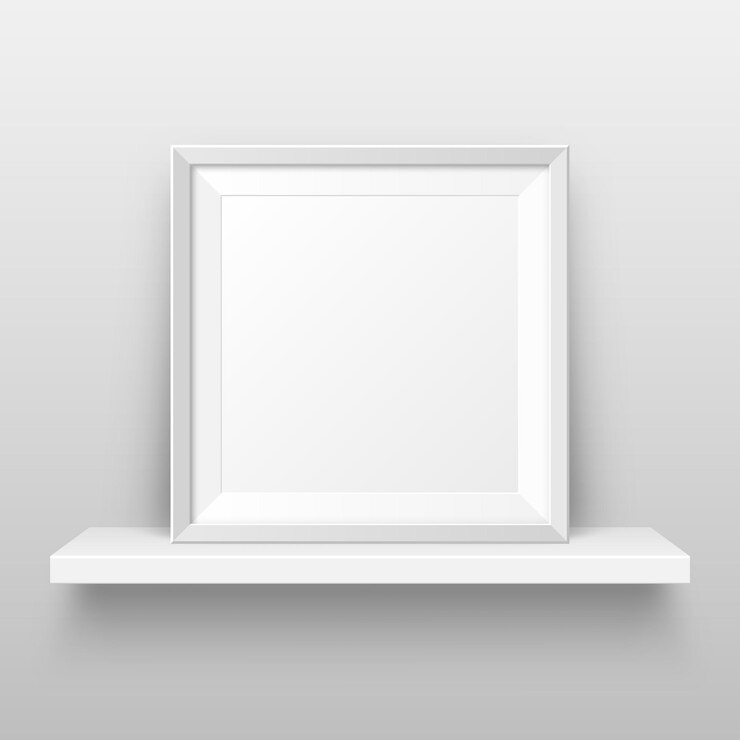 Vettore realistico scaffale a parete con fotogramma vuoto modello di poster per l'illustrazione vettoriale di progettazione