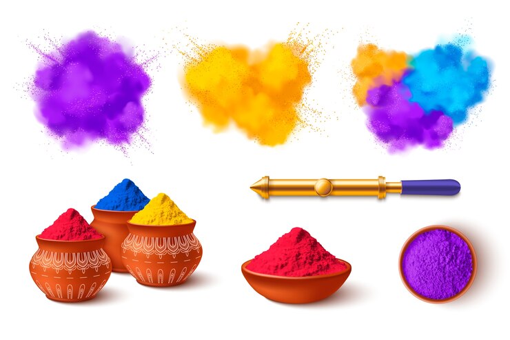 Vettore realistico set colorato di felici holi