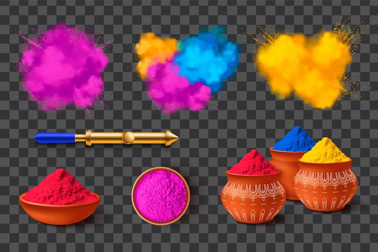 Vettore realistico set colorato di felici holi