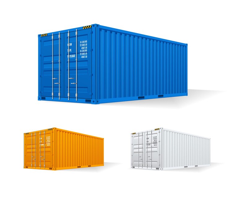 Vettore realistico set vettoriale dettagliato di container di carico 3d