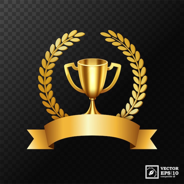 Realistico trofeo d'oro con corona d'alloro d'oro