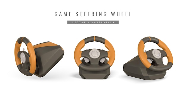 Realistico volante di gioco 3D Game stick controller console di videogiochi Game concept Vector
