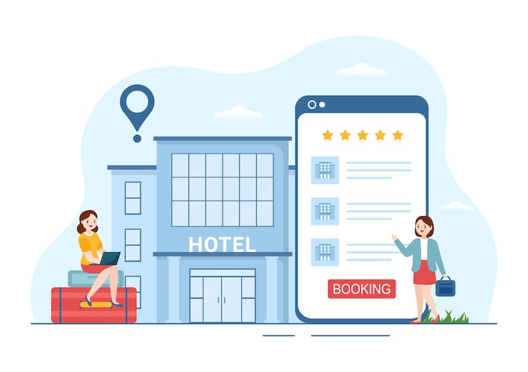 Vettore recensione dell'hotel con servizio di valutazione per cliente valutato o esperienza nell'illustrazione disegnata a mano