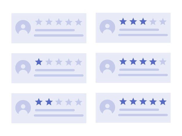 Recensioni degli utenti impostate. Illustrazione piana di vettore. Valutazione del feedback