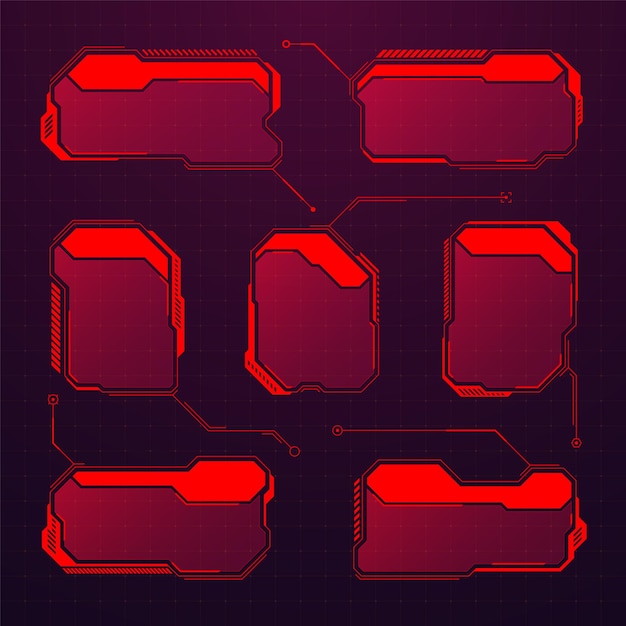 Red futuristic hud o ui elementi scifi interfaccia utente caselle di testo callouts warning message frames