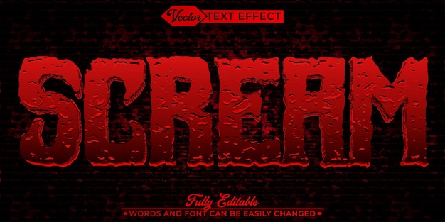 Red Horror Scream Vector Modello di effetti di testo modificabili
