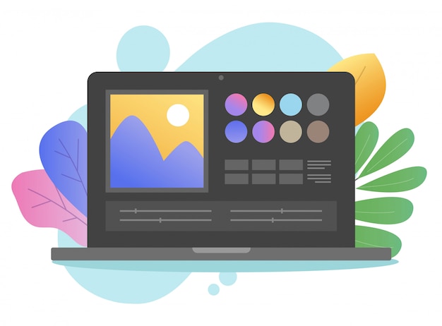 Redattore di foto del software di immagine online sulla creazione dello studio dell'artista del computer del pc o del computer portatile e fumetto digitale di programma del disegno