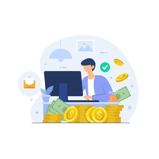 Reddito online dall'illustrazione del vettore di lavoro freelance
